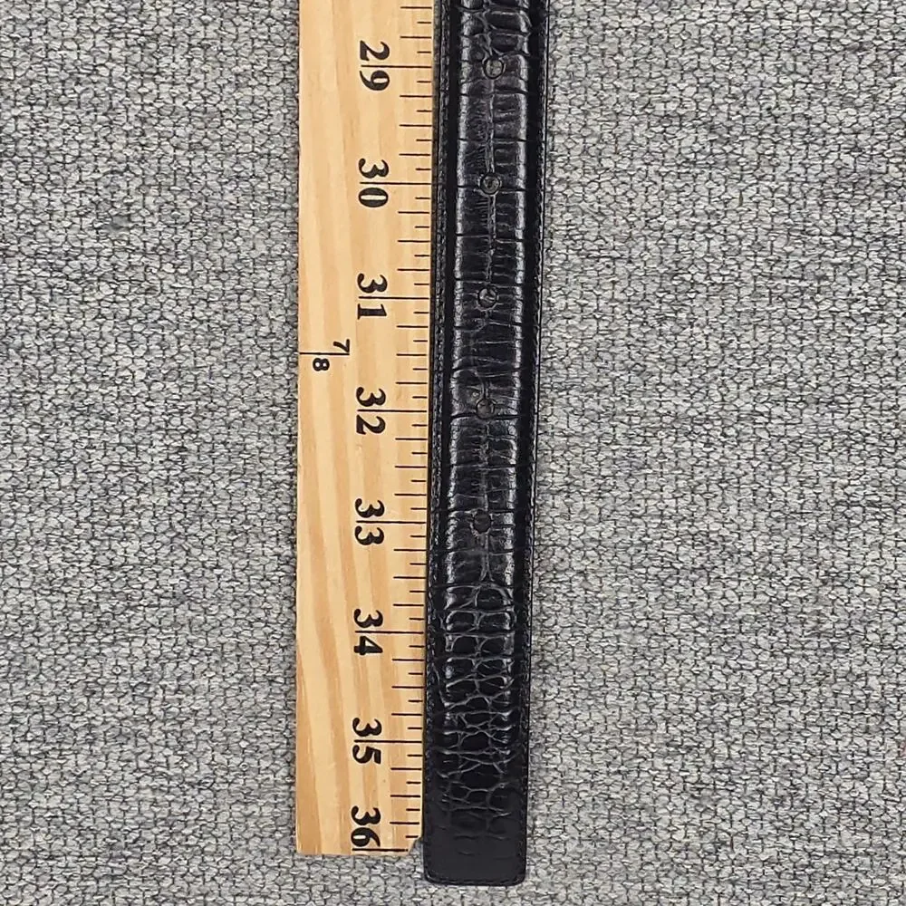 LAUREN RALPH LAUREN CROCO‑EMBOSSED LEATHER BELT – BLACK – SIZE MEDIUM